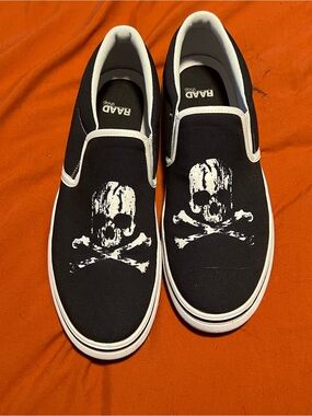 RAAD Black Skull Slip-On Loafers